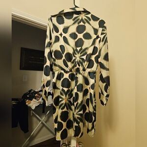 Zara Black and Cream Floral Long Sleeve Dress